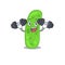 Mascot design of smiling Fitness exercise propioni bacteia lift up barbells