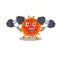 Mascot design of smiling Fitness exercise riboviria lift up barbells