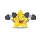 Mascot design of smiling Fitness exercise shiny star lift up barbells