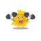 Mascot design of smiling Fitness exercise summer sun lift up barbells