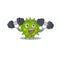 Mascot design of smiling Fitness exercise vibrio cholerae lift up barbells