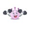 Mascot design of smiling Fitness exercise viridans streptococci lift up barbells