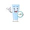 Mascot design style of eye cream standing with holding a clock