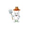 Mascot design style of Farmer milk bottle with hat and pitchfork