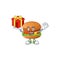 A mascot design style of hamburger showing crazy face