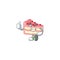 Mascot design style of strawberry slice cake showing Thumbs up finger
