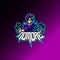 Mascot esport character logo gaming blue purple jacket costume ninja modern with joystick. Logo gaming for team squad