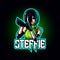 Mascot esport women fighter character logo gaming green costume . Logo gaming for team squad