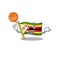 Mascot of flag zimbabwe cartoon character style with basketball