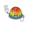 Mascot of funny rainbow jelly cartoon Character with two fingers