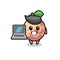 Mascot Illustration of pluot fruit with a laptop
