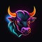 mascot logo of a bull with neon stroke, Generative Ai