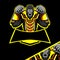 Mascot logo gorilla esport boxing pose with gold armour in black background