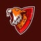 Mascot logo Tiger head esport with emblem in brown background