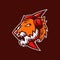 Mascot logo Tiger head esport with emblem and headphone in brown background