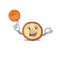 A mascot picture of apple chips cartoon character playing basketball