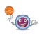 A mascot picture of lymphocyte cell cartoon character playing basketball