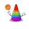 A mascot picture of toy pyramid cartoon character playing basketball