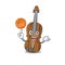 A mascot picture of violin cartoon character playing basketball