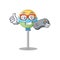 Mascot round holding gamer lollipop with character