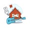 Mascot winter house a cartoon isolated with guitar