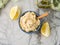 Mashed chickpeas Hummus dip in bowl