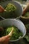 Mashed Green Chili Peppers Preparation for Food Seasoning