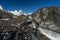 Masherbrum or K1 mountain peak behind Baltoro glacier in Karakoram range, K2 trek, Pakistan