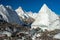 Masherbrum mountain and big ice on Baltoro glacier, K2 trek, Pakistan