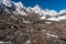 Masherbrum mountain or K1 peak in Karakoram mountains range view from Goro II campsite, K2 base camp trekking route, Gilgit