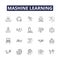 Mashine learning line vector icons and signs. learning, artificial, intelligence, neural, networks, supervised, deep