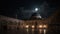 Masjid Al-Aqsa, the Palestinian flag illuminated by soft moonlight, A moonlit night over, an aura of serenity and spirituality,