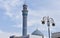 Masjid Al Rasool Mosque Blue Minaret and Dome with Streetlight, Muscat