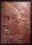 Mask of Dionysus or a maenad decorating a fountain. Red Marble rosso antico.