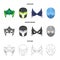 Mask on the head and eyes. Super Hero Mask set collection icons in cartoon,outline,monochrome style vector symbol stock