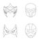 Mask on the head and eyes. Super Hero Mask set collection icons in outline style vector symbol stock illustration web.