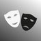 Mask icon. Theater symbol. Happy and sad masks. Black and white theatrical masks. Carnival masks. Vector illustration
