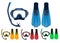 Mask, Snorkel and Fins 3D Realistic Set with Different Colors for Snorkeling, Free Diving and Scuba Diving Activities