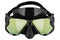 Mask for spearfishing or for swimming with black silicone sealant, with mirrored glasses, on a white background