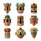 Mask totems. Hawaii authentic tribal masks mythological totems recent vector cartoon templates