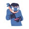 Masked cyber thief, hacker stealing personal data and money from smartphone. Cyber security and crime, data protection