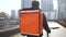 Masked deliveryman with thermal bag carrying bike