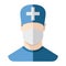 The masked doctor. Icon in a simple flat style. Cross on the doctor`s hat.
