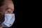 Masked girl, protection against coronavirus 2020, Chinese virus, epidemic, mass panic, pneumonia, flu, buying masks. On a black