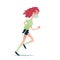 Masked girl runs. Vector illustration of young redhead girl runner in medical mask joggs while coronavirus pandemic