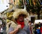 Masked man, bell ringer masked with sheepskin and horns on his head, traditional carnival mask in Croatia