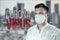 Masked man, inscription coronavirus, epidemic 2019-2020. The concept of the virus in China, the infection of humanity