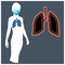 Masked man and lungs infected disease danger vector illustration flat girl medicine.