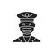 Masked pilot black glyph icon. Safe travel. Pictogram for web, mobile app, promo.