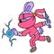 Masked rabbit ninja issued a mainstay move carrying the kunai in hand, doodle icon image kawaii